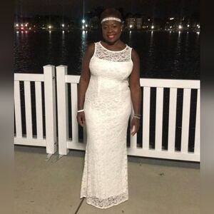 MARINA Cream Lace Maxi Dress